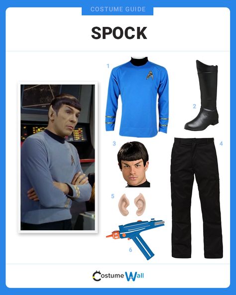 Costume BreakdownaThe best costume guide for dressing up like Spock, the first officer played by Leonard Nimoy in the original Star Trek television series. Easy Star Trek Costume, Spock Costume, Science Halloween, Disfraces Ideas, 2023 Friends, Original Star Trek, Star Trek Costume, Got Costumes, Themed Halloween Costumes