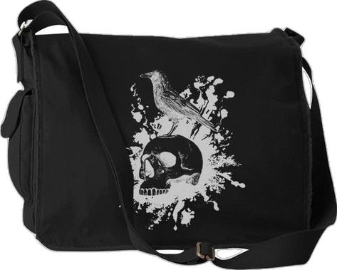 Goth Bags For School, Goth Messenger Bag, Aesthetic Messenger Bag, Goth Bags, Gothic Bags, Goth Bag, Raven Nevermore, Black Messenger Bag, Canvas Laptop Bag