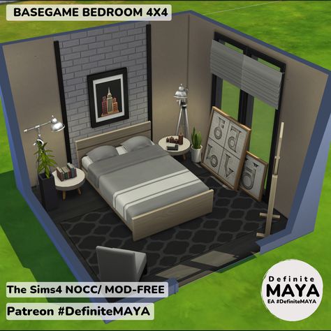 Sims 4 Parents Room Ideas, Sims 4 Basegame Rooms, Sims 4 Small Bedroom, Sims Base Game Bedroom, Sims4 Bedroom Ideas, Sims 4 Parents Bedroom, Sims Master Room, Bedroom 4x4, Sims 4bedroom