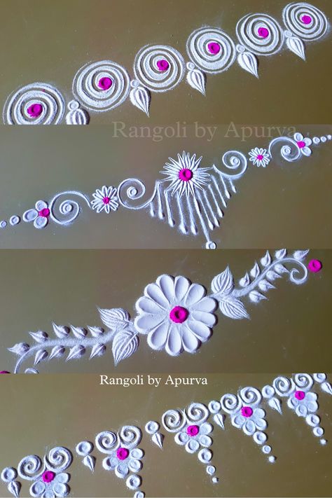 Visit YouTube channel for full length videos Aesthetic Rangoli Border, Rangoli Designs White, Aesthetic Rangoli, Rangoli Designs Border, Side Border Rangoli Designs, Neha Kakkar Dresses, Border Rangoli Designs, Best Rangoli, Kundan Rangoli