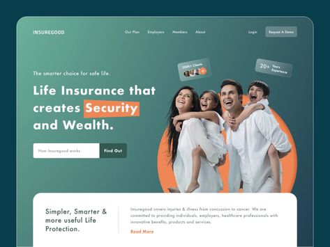 INSUREGOOD - Insurance Landing Page by DEVESH BAIRAGI for Nickelfox on Dribbble Health Insurance Website Design, Insurance Website Design Inspiration, Insurance Website Design, Insurance Landing Page, Insurance Branding, Insurance Website, Free Business Logo, Design Sites, Life And Health Insurance