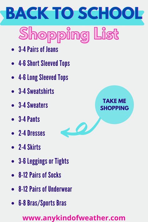 Things To Buy For School List, Best Stores For Back To School Shopping, High School Packing List, Back To School Cloths List, School Shopping List Highschool, Back To School Outfit Checklist, Back To School Supplies Elementary, What To Buy For Back To School Clothes, Back To School Outfit List