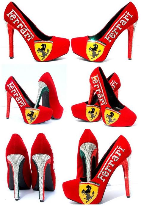 Found on Bing from www.pinterest.dk Ferrari Heels, Sparkling Shoes, Cool Heels, Muses Shoes, Crazy Heels, Custom Sneakers Diy, Vr 46, Red Cars, Very High Heels