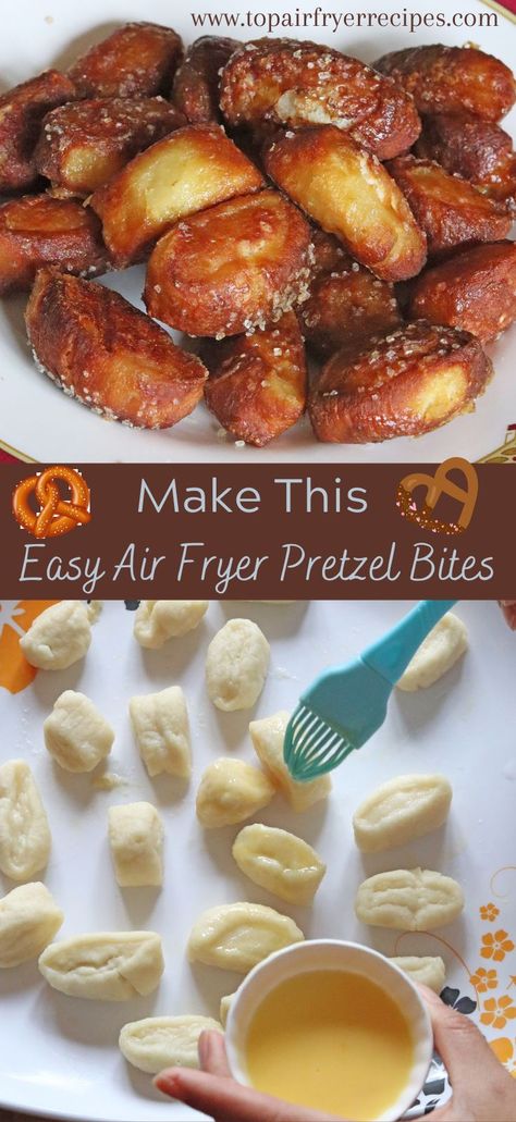 Easy Air Fryer Pretzel Bites No Yeast Pretzel Recipe, Air Fryer Pretzels, Air Fryer Pretzel Bites, Air Fryer Pretzel, German Pretzel Recipe, Biscuit Dough Recipes, Homemade Pretzel, Pretzel Bites Recipes, Pretzel Dough