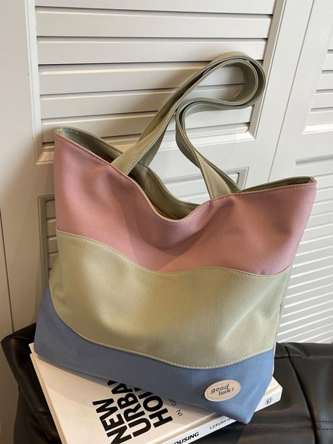 Multicolor  Collar  Polyester Colorblock Shoulder Tote Bag Embellished   Women Bags Cat Tote, Stylish Shoulder Bag, Shoulder Tote Bag, Kids Sleepwear, Shoulder Tote, Womens Tote, Casual Bags, Maternity Bag, Womens Tote Bags