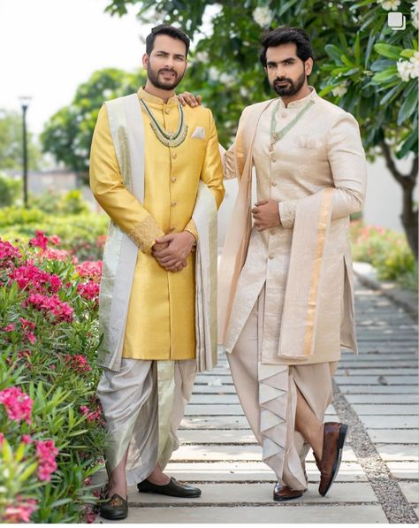 Dhoti Groom Indian Weddings, Dhoti Dress, Kids Indian Wear, Wedding Bun, Haldi Outfits, Men's Wedding Outfit, Pre Wedding Photoshoot Outfit, Wedding Bun Hairstyles, Mens Wedding Attire