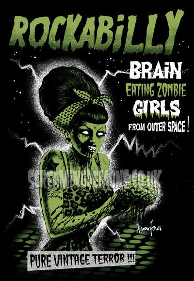 Rockabilly Brain Eater by ~ScreamingDemons Zombie Poster, Zombie Pin Up, Arte Zombie, Rockabilly Art, Zombie Art, Zombie T Shirt, Zombie Girl, Evil Dead, Demon Art