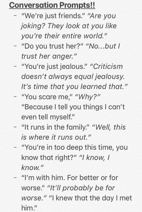 Writing Conversation Prompts, Character Dialogue Ideas, Funny Conversation Prompts, Writing Concepts, Conversation Prompts Writing, How To Ask Someone Out Without Asking Them Out, Pining Aestethic, Prompts Ideas, Funny Dialogue