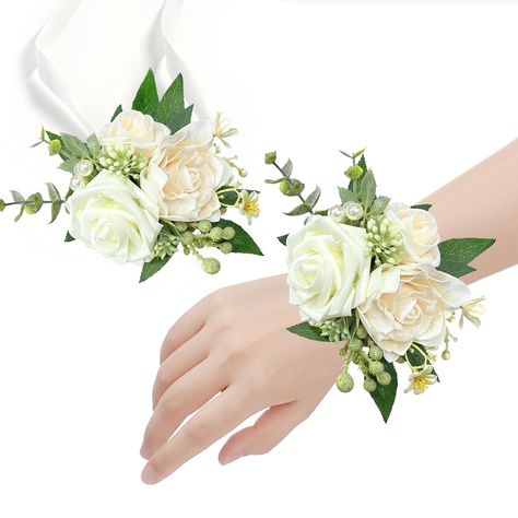 PRICES MAY VARY. ❤️【Ivory Wrist Corsage】: The wrist corsages consist of white rose, ivory rose, ivory gardenia flowers, artificial pearls and tiny flowers, with ribbons, easy to wear, comfortable and firm, fits most wrist sizes. Perfect for bride and bridesmaid, mother and grandmother of bride and groom, or any other important families and guests. ❤️【Package and Size】: You will get 6pcs wedding wrist corsage with box package, wrist flower head size: 5.9 inch x 5.1 inch. We suggest you could orde Wrist Bouquet Wedding, Flowers For Mother Of The Bride, Wrist Corsage Wedding Mothers, White Mother Of The Bride Corsage, Corsage White, Prom Flowers Corsage White, Prom Corsage Red, White Wedding Corsages For Mothers, Wedding Corsage