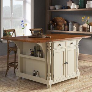 August Grove® Collette Kitchen Island with Solid Wood Top | Wayfair Kitchen Island Wood, Kitchen Island With Granite Top, Stemware Storage, Wood Kitchen Island, Wood Counter, Kitchen Islands, Wood Kitchen, Kitchen Cart, Rectangular Table