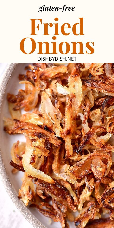 Gluten Free French Fried Onions, Frizzled Onions, Gluten Free Onion Rings, Gf Thanksgiving, Crunchy Onions, Fried Onions Recipe, Crispy Fried Onions, Plum Jam Recipes, Creamy Soups