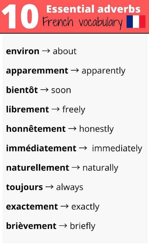 Adverbs List, List Of Adverbs, French Language Basics, French Words Quotes, Speaking French, Useful French Phrases, Learn French Beginner, French Basics, French Speaking