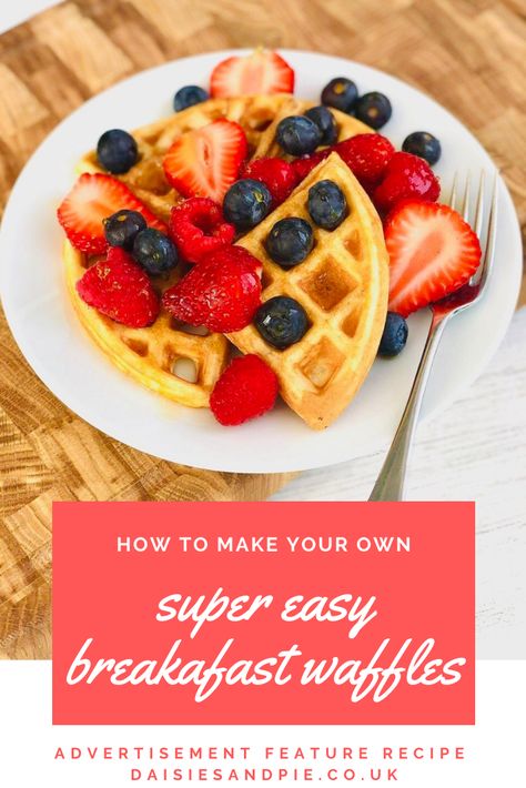 AD-Our tasty easy breakfast waffles and quick and simple to prepare, load them up with juicy berries as a delicious way to squeeze in your 5-a-day! | waffle recipe for waffle maker UK | waffle recipe UK Waffle Recipe Uk, Waffle Recipe No Milk, Waffle Recipe Easy, One Waffle Recipe, Breakfast Waffle Recipes, Easy Yummy Breakfast, Waffle Recipe Healthy, Easy Waffle Recipe, Breakfast Recipes Kids