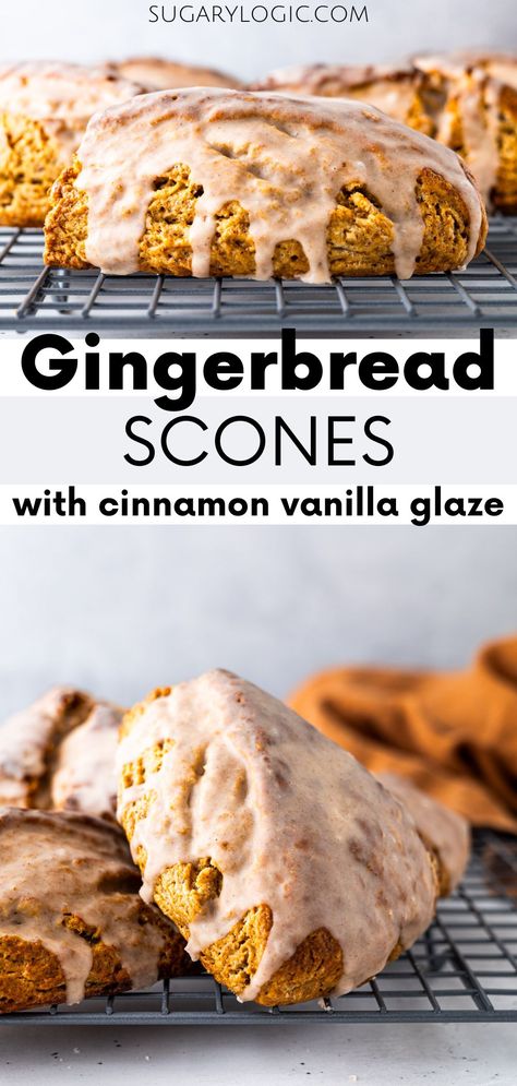 Get ready to wow your friends and family this holiday season with these Gingerbread Scones! Bursting with the rich flavors of warm spices and a heavenly cinnamon vanilla glaze, these festive scones are a must-have at your next breakfast or brunch. Easy to make and guaranteed to leave your guests craving more. Click the pin now to see the recipe! Glazed Scones, Christmas Scones, Glazed Gingerbread, Gingerbread Scones, Traditional Gingerbread, Quick Baking, Homemade Scones, Scone Recipes, Afternoon Tea Recipes