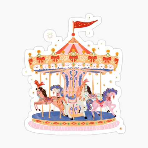 Get my art printed on awesome products. Support me at Redbubble #RBandME: https://www.redbubble.com/i/sticker/Whimsical-Carousel-Ride-Illustration-Playful-Vintage-Charm-by-AKart19/164494380.EJUG5?asc=u Carousel Illustration, Carousel Ride, Carousel, Vintage Charms, My Art, Awesome Products, Art Prints, For Sale, Art