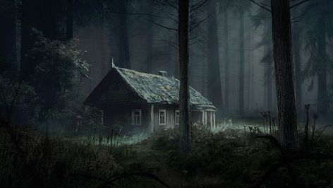 Cabin In The Woods Aesthetic, Fantasy Cabin, Scary Woods, Creepy Woods, Old Cabin, Cabin Aesthetic, Creepy Houses, Bg Design, Forest Cabin