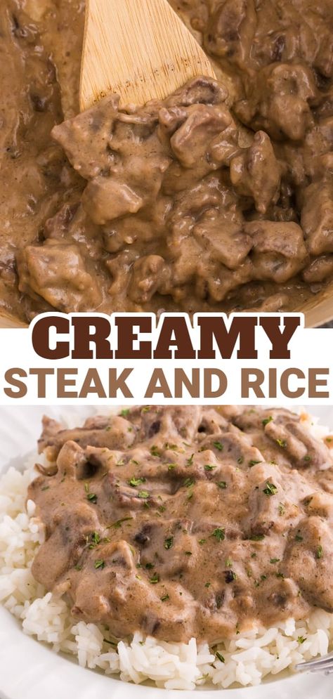 Creamy Steak, Leftover Steak Recipes, Steak Dinner Recipes, Round Steak Recipes, Steak And Rice, Leftover Steak, Easy Steak Recipes, Hearty Comfort Food, Creamy Mushroom Sauce