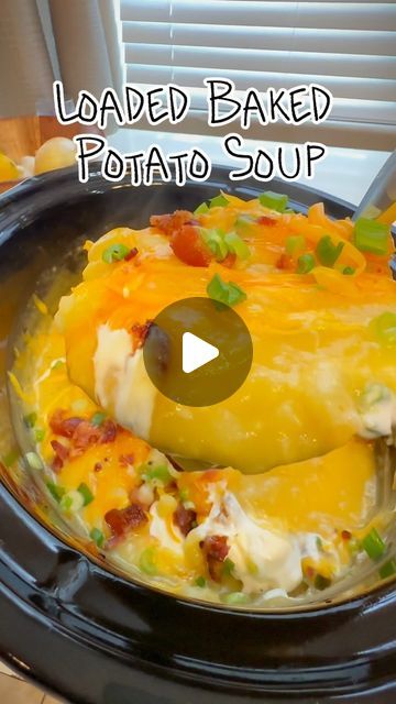 Good Vibes Cooking on Instagram: "Easy loaded baked potato soup crockpot #crockpotrecipes #comfortfood #soupseason #easyrecipe #fyp #loadedpotatosoup" Baked Potato Soup In Crock Pot, Baked Potato Soup Crockpot, Loaded Baked Potato Soup Crockpot, Crockpot Loaded Baked Potato, Potato Soup Crockpot, Easy Loaded Baked Potato Soup, Easy Loaded Baked Potato, Cooking Baked Potatoes, Baked Potato Soup Recipe