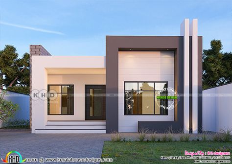 2 BHK 874 square feet contemporary single floor home Single Floor House Plan, Home Architecture Styles, Single Floor House Design, Architecture Styles, One Storey House, Flat Roof House, Bedroom Contemporary, Small House Elevation, Small House Front Design