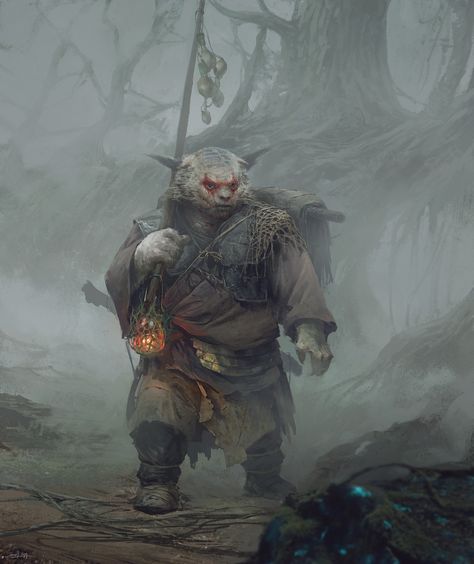 ArtStation - 20180807, Junling Wang Bugbear Druid, Fantasy Roles, Sculpt Ideas, Pc Ideas, Dnd Inspiration, Dnd Races, Fantasy Concept, Character Pictures, Fantasy Collection