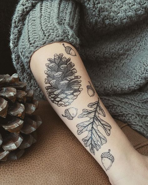 Pinecone Tattoo, Oak Leaf Tattoos, Acorn Tattoo, Pine Tattoo, Fern Tattoo, Autumn Tattoo, Botanical Tattoo, Nature Tattoos, Simplistic Tattoos