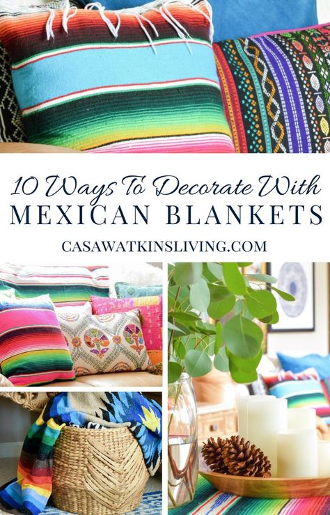 Fall Decorating Idea for Global or Bohemian Decor - 10 ways to decorate with Mexican Blankets #falldecorideas #falldecor #globaldecor #bohemianstyle #bohodecor #bohostyle #bohemiandecor #mexicandecor Mexican Diy Decorations, Mexican Blanket Decor, Mexican Style Bedrooms, Boho Mexican Decor, Diy Mexican Decor, Mexican Outdoor Decor, Mexican Home Decor Modern, Mexican Bedroom Decor, Mexican Living Room