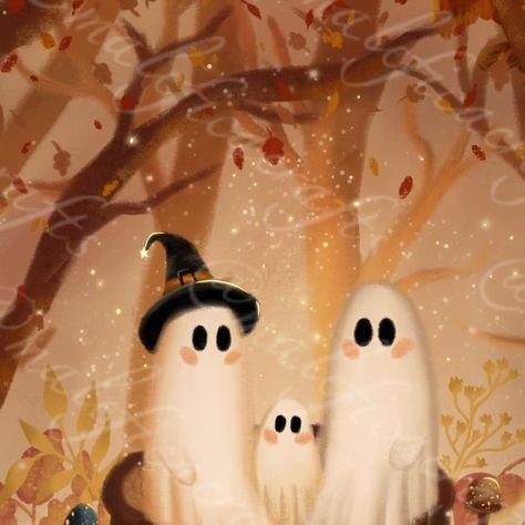 Autumn In My Heart, Spot Illustration, Ghost Family, Cottage Core Art, Fungi Art, Cartoon Mom, Comfort Art, Fall Wallpapers, Haunted Forest