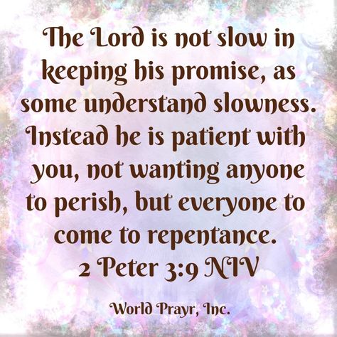 God loves us. When He is patient with us, it is one proofs of His love. He doesn't want to us to perish, that is why He gives us chance to repent.  ❤️ #WorldPrayr #quote #devotional #verses #votd #scripture #blessing #Jesus #Christ #God #love God Is Patient, Devotional Verses, God Loves Us, God Love, 2 Peter, Bible Words, God Is, When He, Word Of God