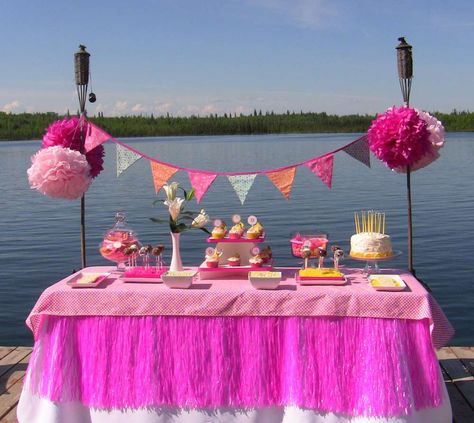 Sugar Kisses Alaska B's Birthday / Sweet 16 - Photo Gallery at Catch My Party Lake Party Decorations, Sweet 16 Birthday Party Ideas, 16 Birthday Party Ideas, Lake Birthday Party, My Super Sweet 16, Pink Dessert Tables, Lake Birthday, Birthday Sweet 16, Sweet 16 Photos