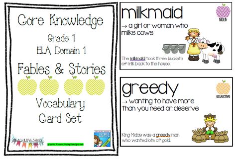 Core Knowledge (CKLA) Domain 1 Fables and Stories Vocabulary Card Set Ckla First Grade Fables And Stories, Ckla First Grade, 1st Grade Crafts, Core Knowledge, Fable Stories, Language Arts Elementary, Vocabulary Cards, Anchor Charts, Teacher Store