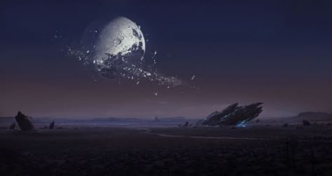 Destroyed Planet Art, Destroyed Futuristic City, Destroyed Planet Concept Art, Destroyed Spaceship, Shattered Moon, Moon Concept Art, Destroyed Planet, Universe Landscape, Space Art Wallpaper