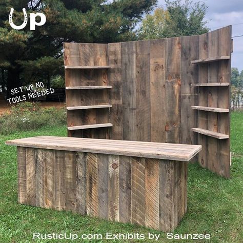 Rustic Exhibit Booths, Portable Exhibits Rustic Wooden Exhibits Rustic Craft Show Display Booth Ideas, Rustic Market Stall, Rustic Farmers Market Display, 6x6 Craft Booth Display, Diy Trade Show Booth Ideas, Rustic Trade Show Booth Ideas, Western Trade Show Booth Ideas, Flea Market Setup Ideas Booth Displays, Portable Display Ideas