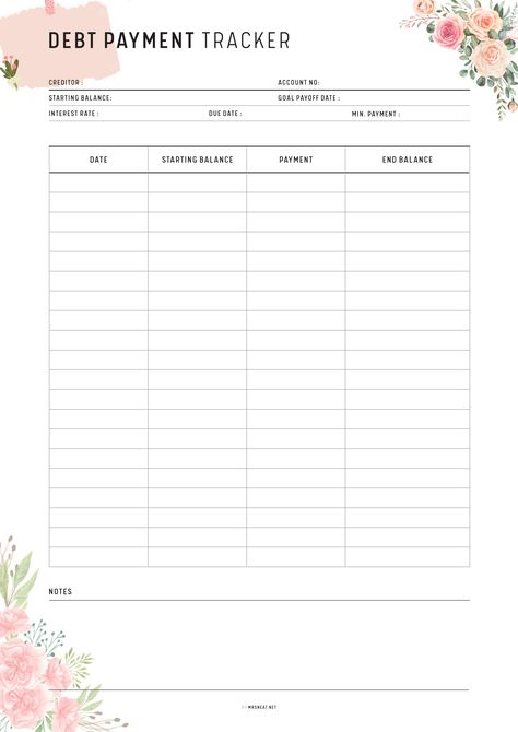 Loan Payment Tracker Printable, Debt Payment Tracker, Payoff Debt, Payment Tracker, Planner Cleaning, Colorful Planner, Lifestyle Planner, Everyday Planner, Tracker Free