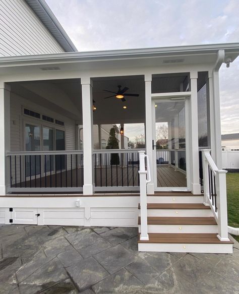 Building Screened In Porch, Ranch Screened In Porch, Screened In Porch Renovation, Front Porch Closed In, Carport Room Conversion, Screened In Deck Ideas Porch Addition, Front Lanai Ideas, Home Expansion Ideas, Partially Enclosed Front Porch