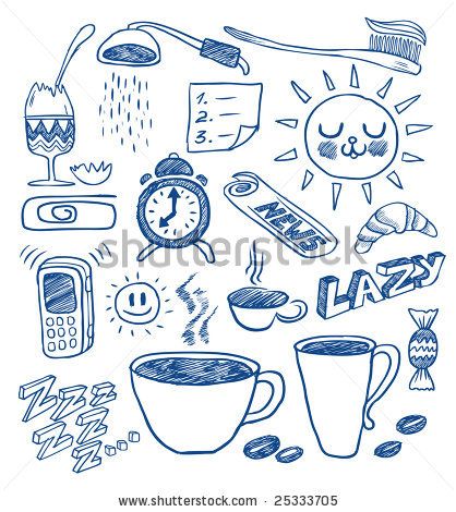 Morning doodles. Hand-drawn vector image. - stock vector Sleep Doodle, Morning Doodles, Blue Doodles, Morning Drawing, Doodles Hand, Bujo Doodles, Collection Illustration, Love Doodles, Doodle Inspiration