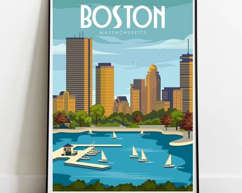 Manhattan Poster, Boston Wall Art, Boston Poster, Boston Print, Wanderlust Decor, Boston Art, Dorm Wall Art, Dorm Art, Apartment Art