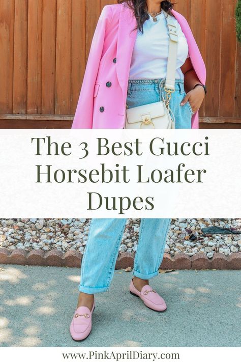 Discover stylish alternatives to Gucci Horsebit Loafers with my latest luxe on a budget blog post featuring the best Gucci Loafer dupes. From Steve Madden loafers to Coach Haley loafers, these dupes offer the perfect blend of elegance and affordability. Click the link to read more today! Pink Loafers Outfit, Gucci Horsebit Loafer, Luxury On A Budget, Steve Madden Loafers, Pink Loafers, Horsebit Loafers, Loafers Outfit, Gucci Horsebit, Effortlessly Chic Outfits