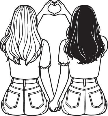 Girl Friends Sketch Drawing. 45856801 Vector Art at Vecteezy Easy Drawings For Best Friends, Friends Sketch Drawing, Best Friend Drawings Easy, Bestie Doodles, Two Besties Drawing, Friends Drawing Easy, Sister Drawings, Friendship Drawings, Friend Painting Ideas