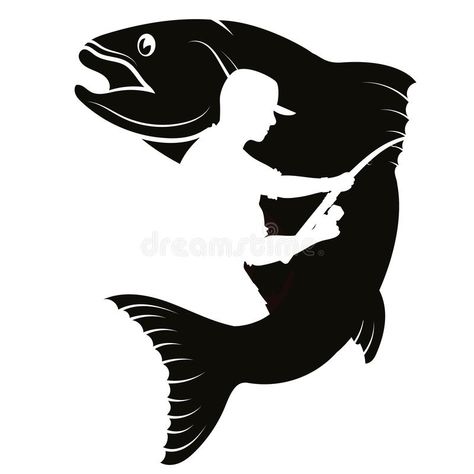 Fish and fisherman silhouette. Fish and fisherman with a fishing rod silhouette #Sponsored , #Ad, #AD, #fisherman, #fishing, #silhouette, #Fish Fishing Rod Silhouette, Fishing Drawing Ideas Easy, Fishing Silhouette Designs, Fishing Stencils, Fishing Drawing Ideas, Fishing Boat Illustration, Trout Silhouette, Fisherman Illustration, Fishing Drawing