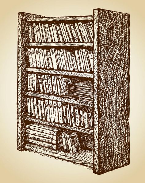 Shelf Sketch, Bookshelf Drawing, Library Drawing, Books Vector, Old Bookcase, Bookshelf Art, Flower Art Drawing, Background Drawing, Book Drawing