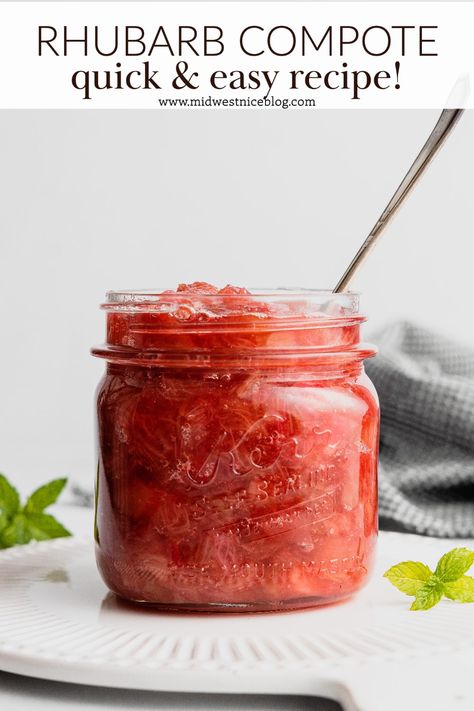 Use fresh or frozen rhubarb in this simple compote recipe that requires only three ingredients and is ready in just 15 minutes! Healthy Rhubarb Recipes, Cinnamon Bun Cake, Recipes For Hosting, Strawberry Rhubarb Compote, Freeze Rhubarb, Farm To Table Restaurant, Rhubarb Sauce, Butter Spreads, Rhubarb Muffins