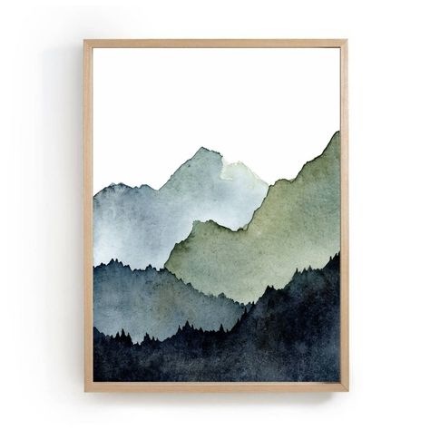 Ever green forest mountain landscape watercolor poster, large minimalist wall art, abstract landscape, high quality print from my original watercolor. WITHOUT FRAME To see more paintings, please visit my shop: www.etsy.com/shop/ArtsavesJulia  - Giclee print on acid-free archival paper - Printed from my original watercolor painting Since I was often asked about paintings that I have already sold or about certain sizes, I decided to offer some of my pictures in the form of art prints. For this I have chosen a printing company that will help me and whose quality I trust.  Please note that the colors may vary slightly due to different screens! Green Watercolor Painting Ideas, Green And Blue Wall Art, Forest Watercolor Painting Easy, Mountain Abstract Painting, Watercolor Art Mountains, Abstract Forest Painting, Large Watercolor Painting, Abstract Mountain Painting, Blue Green Art