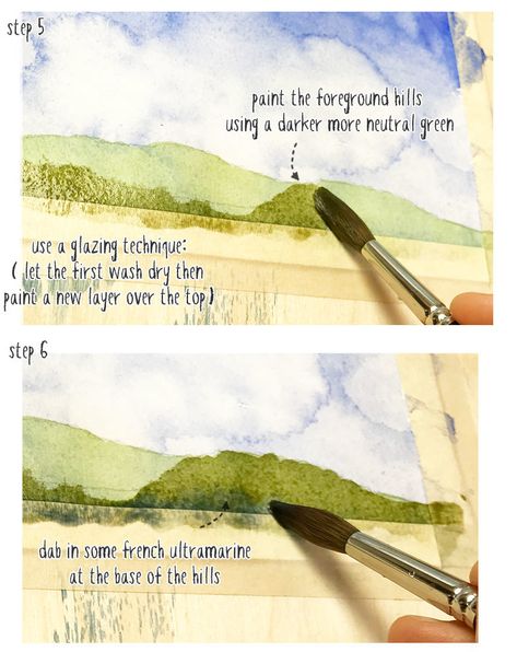 easy-watercolor-landscape-part2 Watercolor Landscape Tutorial, Painting With Watercolors, Learn Watercolor Painting, Watercolor Art Landscape, Watercolor Beginner, Art Tutorials Watercolor, Learn Watercolor, Paint Watercolor, Watercolor Tips