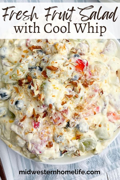 Fruit Salad With Cool Whip Easy, Congealed Salad Recipes Thanksgiving, Fruit Salads With Cool Whip, Fruit Cool Whip Dessert, Cool Whip Salads Instant Pudding, Apple Salad With Cool Whip, Pudding Fruit Salad Recipe, Jello Salads With Cool Whip, Layered Fruit Salad