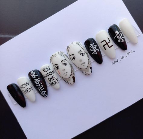 Tokyo Revengers Nails, Tokyo Revengers Mikey, 2022 Nails, Nails Inspired, Anime Nails, Anime Inspired Outfits, Soft Gel, Anime Inspired, Tokyo Revengers