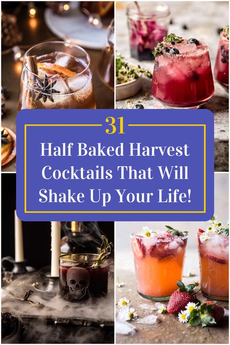 Collage of 4 half baked harvest cocktails. Half Baked Harvest Fall Cocktails, Half Baked Harvest Cocktails, Harvest Cocktails, Elderflower Cocktail, Mojito Mocktail, Fall Cocktails Recipes, Half Baked, Fall Cocktails, Martini Recipes