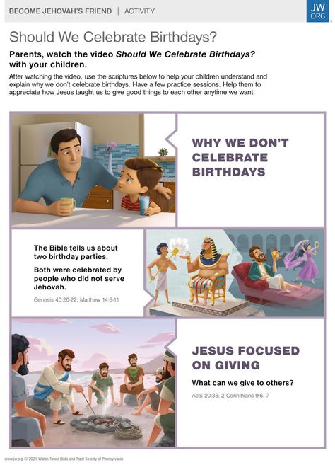 Should We Celebrate Birthdays? | JW.ORG Children’s Activities Jw Letter Writing Samples Gods Kingdom Jw, Family Worship Jw, Jw.org Family Worship Ideas, School For Kingdom Evangelizers Jw, Jw.org Letter Writing, S Activities, Worship Ideas, Friend Activities, Family Worship