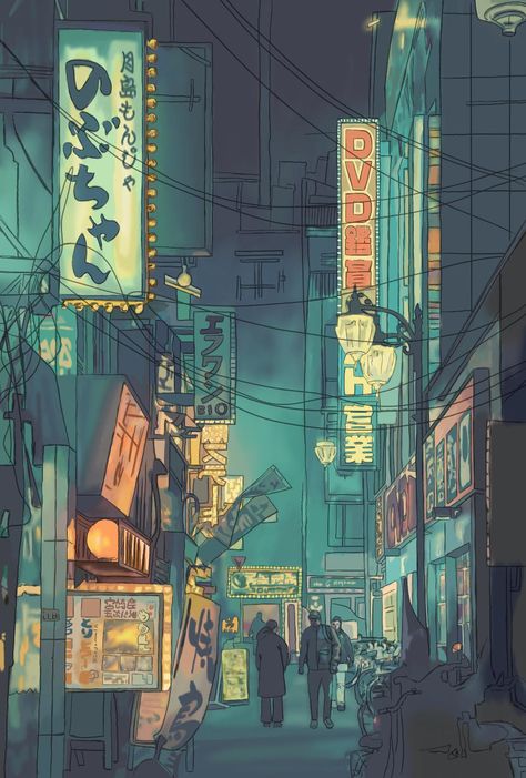 Digital City Art, Dark City Illustration, Landscape City Drawing, City Wallpaper Drawing, Cute City Drawing, Anime City Landscape, Anime City Art, City Background Drawing, Anime City Background