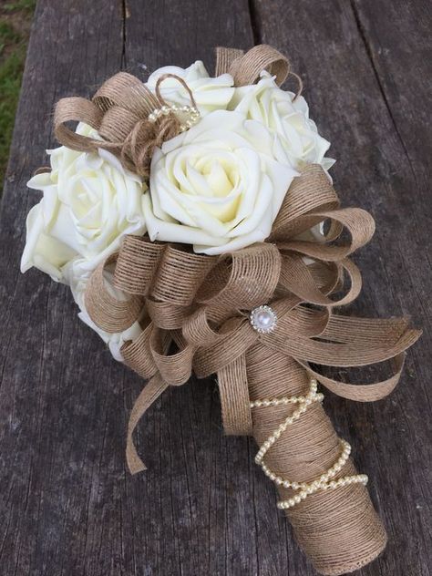 Rustic bridal bouquet Burlap Wedding Bouquet, Country Wedding Bouquets Rustic, Rustic Wedding Bouquet Fall, Country Wedding Bouquets, Rustic Bridal Bouquet, Burlap Bouquet, Diy Rustic Wedding, Winter Wedding Planning, Diy Bridal Bouquet