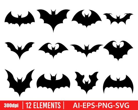 Bat Vector, Bat Silhouette, Bat Flying, Bat Art, Halloween Silhouettes, Halloween Bat, Halloween Bats, Vector Clipart, Window Stickers